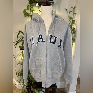 MAUI Gray Zip-Up Hoodie with Hood